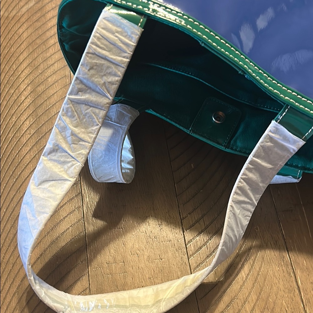 Lands End Patent Leather Blue and Green Tote Bag - Picture 5 of 6